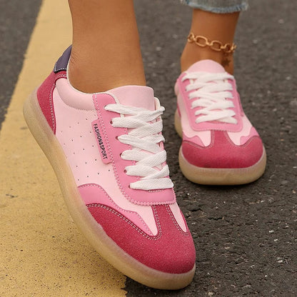 Women'S Fashion Mix Color Flat Sneakers Lightweight Lace up Soft Sole Walking Shoes Woman Comfortable Low Top Sneakers plus Size