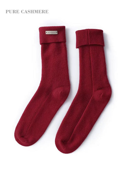 100% Pure Cashmere Lounge Socks Winter Women'S Knitted Home Hospital Warm Sleep Soft Mid-Calf Sock Luxurious Christmas Non Slip