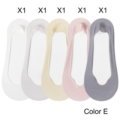 5 Pairs/ Lot Woman Socks New Summer Ultrathin Solid Color Invisible No Show Socks Set Breathable Anti-Slip Socks Slippers Casual