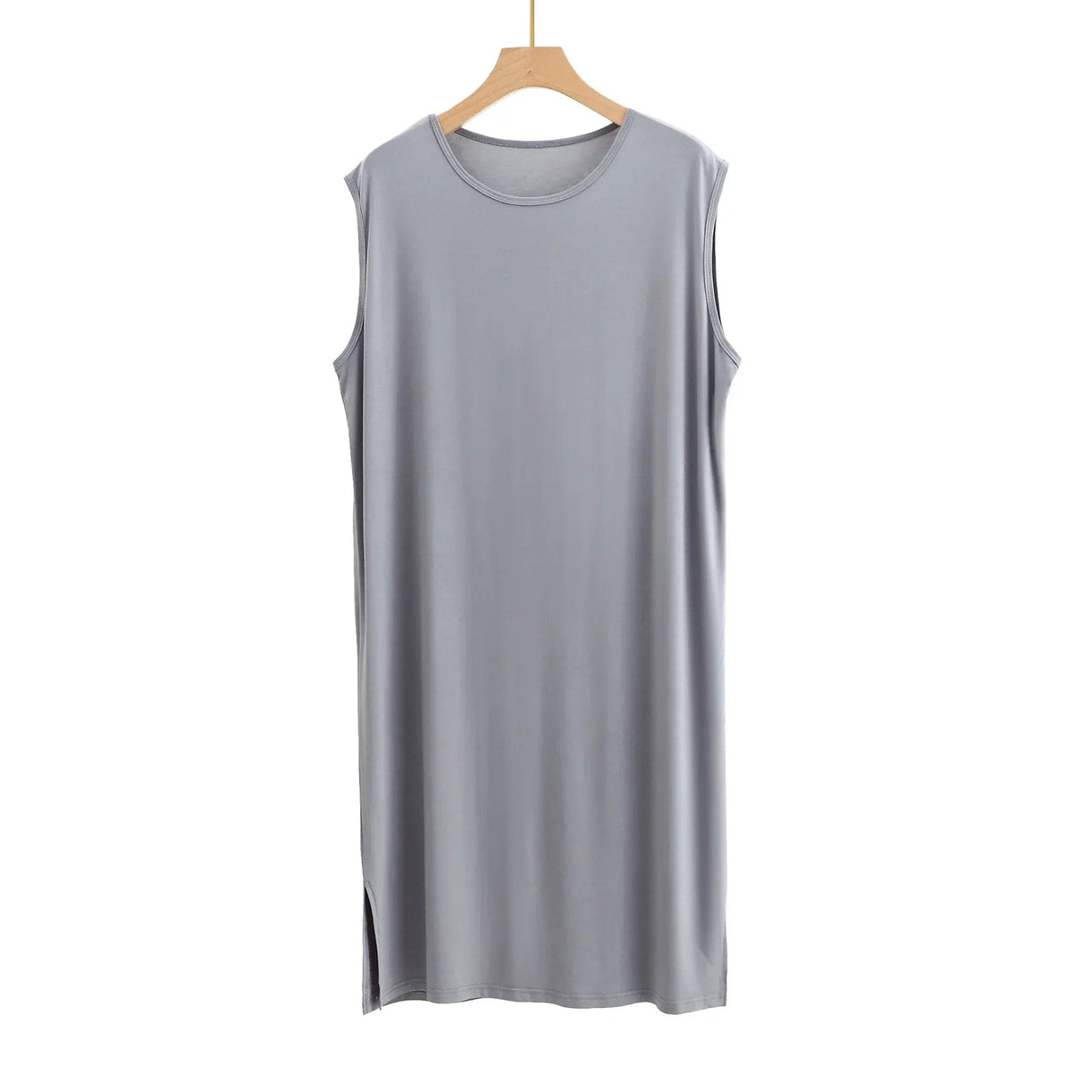Modal Men'S Pajama Sleepwear Dress for Summer Vest Style Sleeveless Long Bathrobe Large Size Loose Soft Comfortable Night Dress