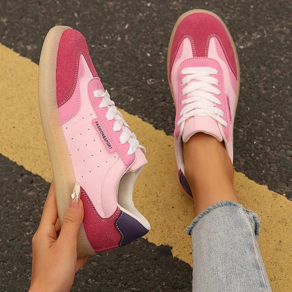 Women'S Fashion Mix Color Flat Sneakers Lightweight Lace up Soft Sole Walking Shoes Woman Comfortable Low Top Sneakers plus Size