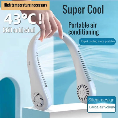 2025 Long Endur New Mini Neck Mounted Fan Portable Bladeless Neck Rechargeable Air Cooler 3 Speed Mini Summer Sports Fan Outdoor