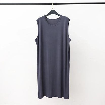 Modal Men'S Pajama Sleepwear Dress for Summer Vest Style Sleeveless Long Bathrobe Large Size Loose Soft Comfortable Night Dress