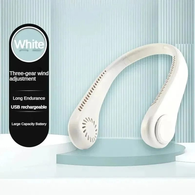 2025 Long Endur New Mini Neck Mounted Fan Portable Bladeless Neck Rechargeable Air Cooler 3 Speed Mini Summer Sports Fan Outdoor
