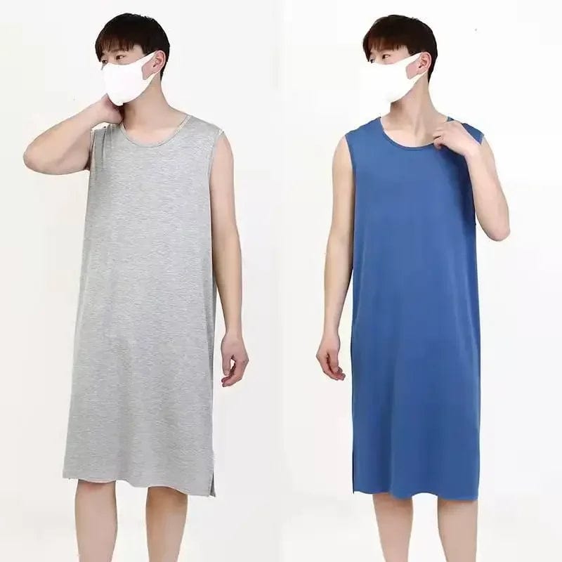 Modal Men'S Pajama Sleepwear Dress for Summer Vest Style Sleeveless Long Bathrobe Large Size Loose Soft Comfortable Night Dress