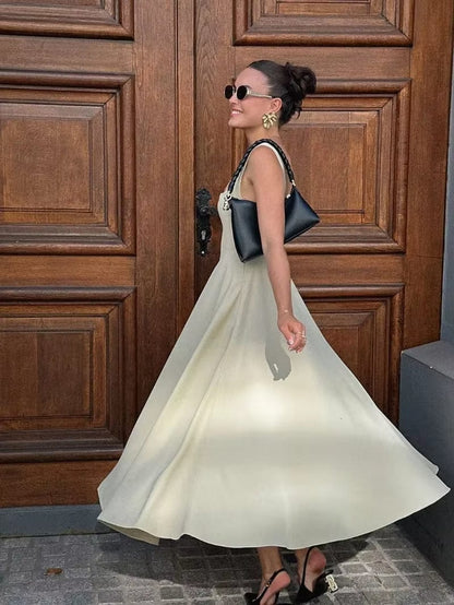 Elegant White High Waist Women'S Dress Fashion Square Neck Sleeveless A-Line Dresses 2025 New Vocation Beach Party Streetwear
