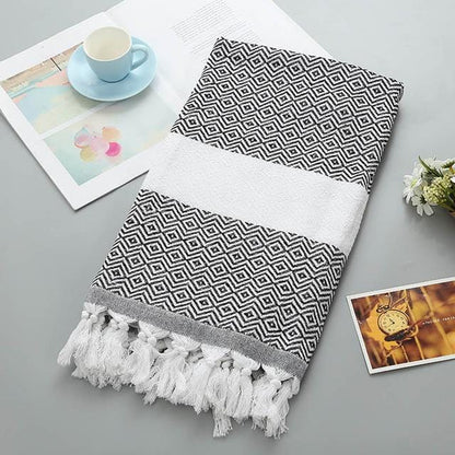 Turkish Sports™ Sauna & Beach Towel - Extra Large Terry Cloth with Tassel