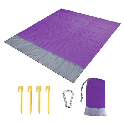 OverSized Beach Towel Sandproof, Extra Large Beach Mat, Big & Compact Sand Free Mat Quick Drying, Lightweight & Durable with 6 Stakes & 4 Corner Pockets