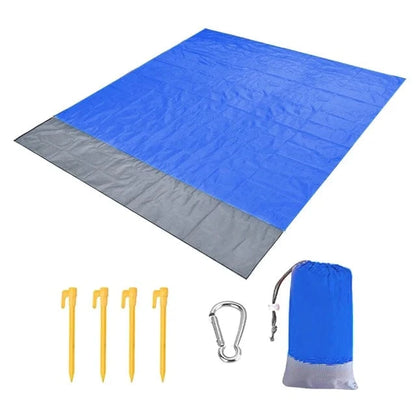 OverSized Beach Towel Sandproof, Extra Large Beach Mat, Big & Compact Sand Free Mat Quick Drying, Lightweight & Durable with 6 Stakes & 4 Corner Pockets