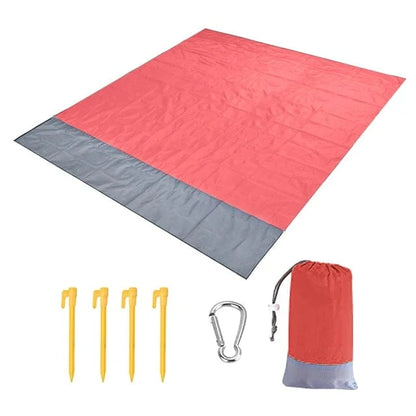 OverSized Beach Towel Sandproof, Extra Large Beach Mat, Big & Compact Sand Free Mat Quick Drying, Lightweight & Durable with 6 Stakes & 4 Corner Pockets