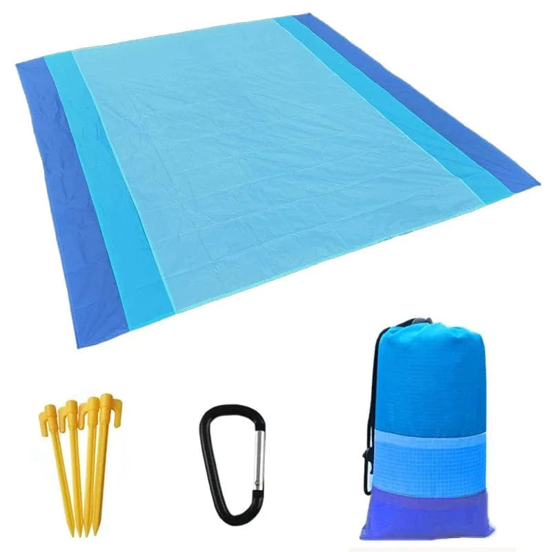 OverSized Beach Towel Sandproof, Extra Large Beach Mat, Big & Compact Sand Free Mat Quick Drying, Lightweight & Durable with 6 Stakes & 4 Corner Pockets