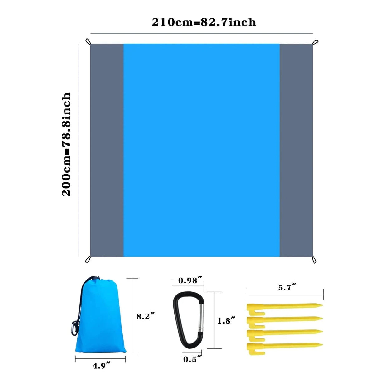 OverSized Beach Towel Sandproof, Extra Large Beach Mat, Big & Compact Sand Free Mat Quick Drying, Lightweight & Durable with 6 Stakes & 4 Corner Pockets