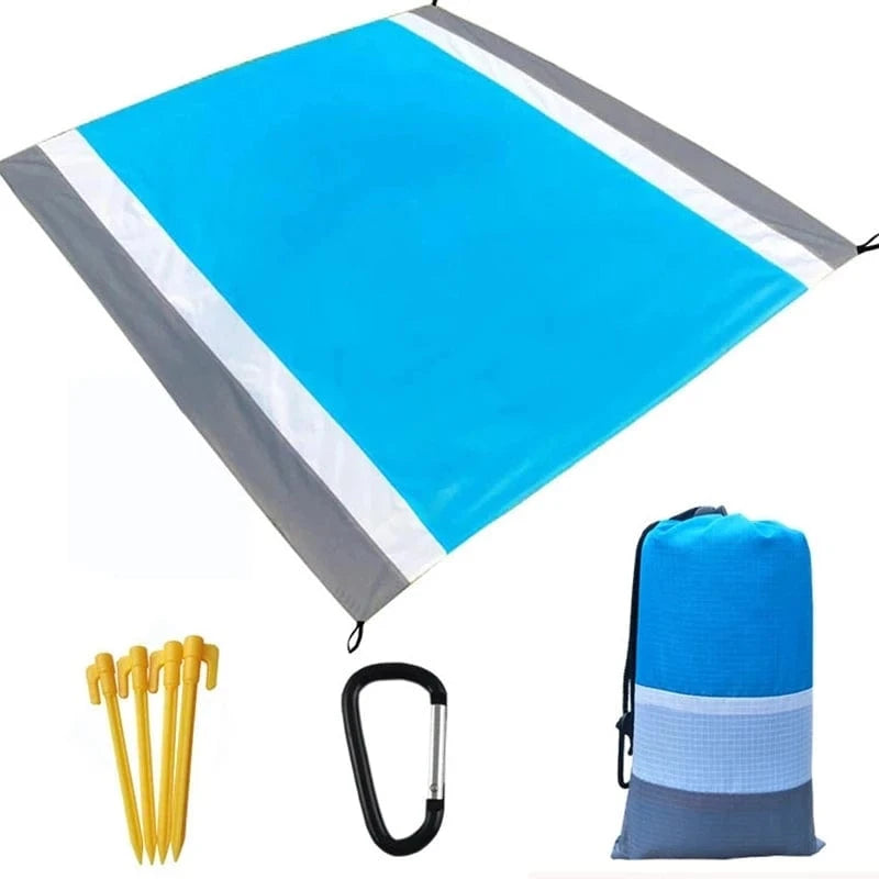 OverSized Beach Towel Sandproof, Extra Large Beach Mat, Big & Compact Sand Free Mat Quick Drying, Lightweight & Durable with 6 Stakes & 4 Corner Pockets