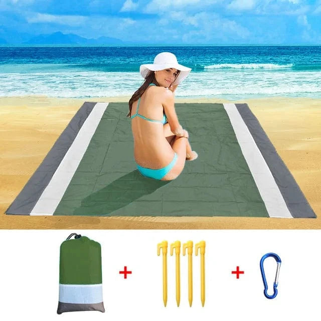 OverSized Beach Towel Sandproof, Extra Large Beach Mat, Big & Compact Sand Free Mat Quick Drying, Lightweight & Durable with 6 Stakes & 4 Corner Pockets