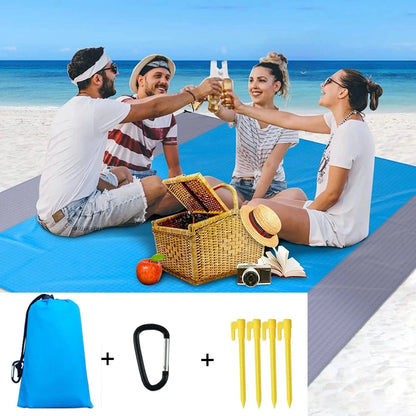 OverSized Beach Towel Sandproof, Extra Large Beach Mat, Big & Compact Sand Free Mat Quick Drying, Lightweight & Durable with 6 Stakes & 4 Corner Pockets