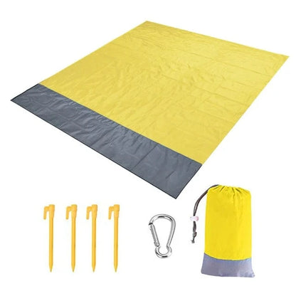 OverSized Beach Towel Sandproof, Extra Large Beach Mat, Big & Compact Sand Free Mat Quick Drying, Lightweight & Durable with 6 Stakes & 4 Corner Pockets