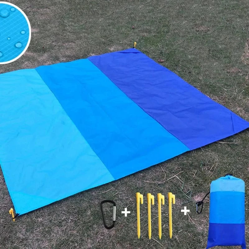 OverSized Beach Towel Sandproof, Extra Large Beach Mat, Big & Compact Sand Free Mat Quick Drying, Lightweight & Durable with 6 Stakes & 4 Corner Pockets