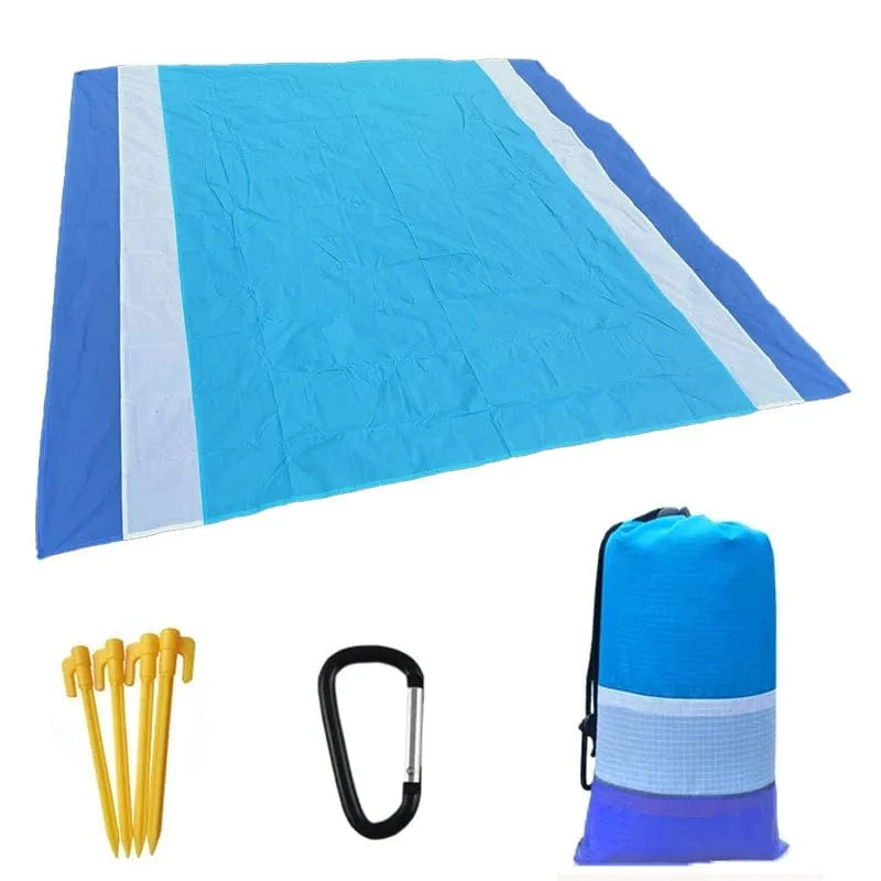OverSized Beach Towel Sandproof, Extra Large Beach Mat, Big & Compact Sand Free Mat Quick Drying, Lightweight & Durable with 6 Stakes & 4 Corner Pockets