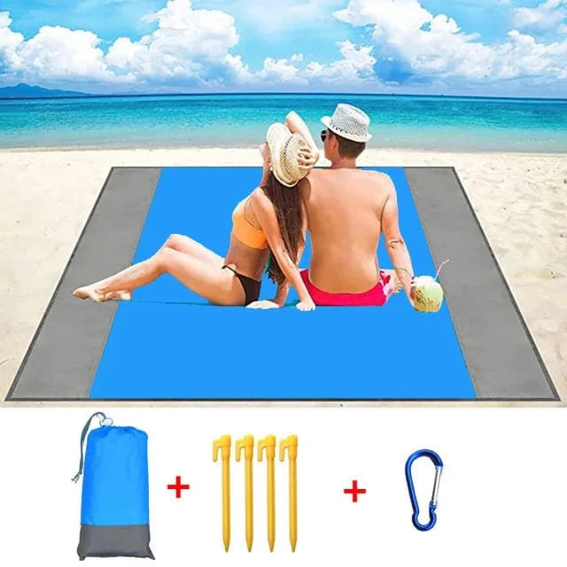 OverSized Beach Towel Sandproof, Extra Large Beach Mat, Big & Compact Sand Free Mat Quick Drying, Lightweight & Durable with 6 Stakes & 4 Corner Pockets