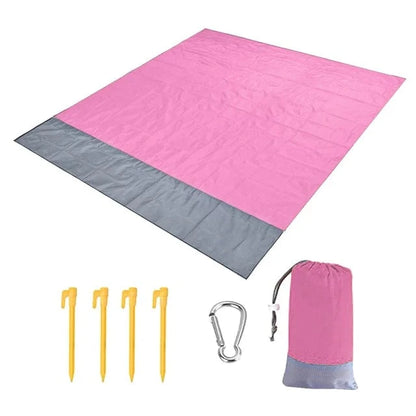 OverSized Beach Towel Sandproof, Extra Large Beach Mat, Big & Compact Sand Free Mat Quick Drying, Lightweight & Durable with 6 Stakes & 4 Corner Pockets