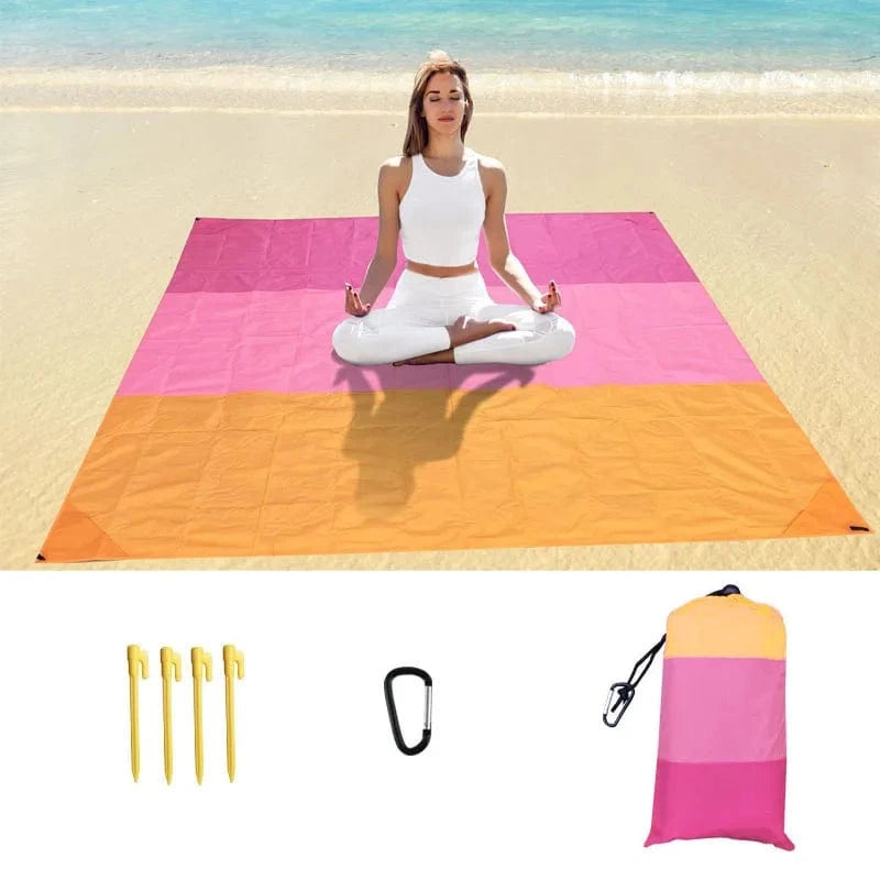 OverSized Beach Towel Sandproof, Extra Large Beach Mat, Big & Compact Sand Free Mat Quick Drying, Lightweight & Durable with 6 Stakes & 4 Corner Pockets