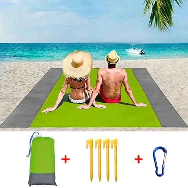 OverSized Beach Towel Sandproof, Extra Large Beach Mat, Big & Compact Sand Free Mat Quick Drying, Lightweight & Durable with 6 Stakes & 4 Corner Pockets