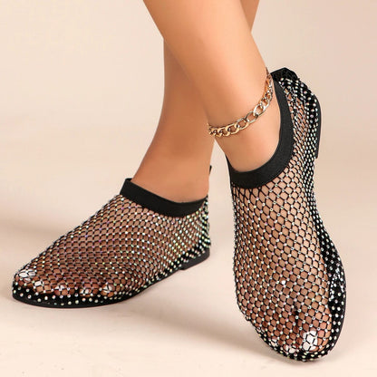 Dazzling Rhinestone Flats for Women | Breathable & Non-Slip Mesh Flats - Perfect for Travel & Everyday Elegance