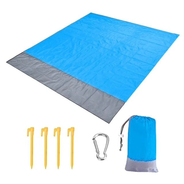 OverSized Beach Towel Sandproof, Extra Large Beach Mat, Big & Compact Sand Free Mat Quick Drying, Lightweight & Durable with 6 Stakes & 4 Corner Pockets