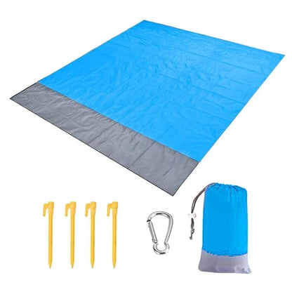 OverSized Beach Towel Sandproof, Extra Large Beach Mat, Big & Compact Sand Free Mat Quick Drying, Lightweight & Durable with 6 Stakes & 4 Corner Pockets