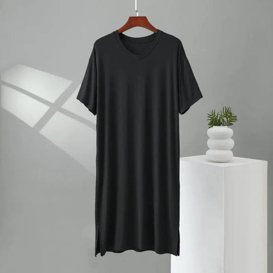 Men'S Modal V-Neck Short-Sleeved Homewear Dress Solid Color Simple Large Size Nightgown for Summer Thin Loose Pyjamas Men
