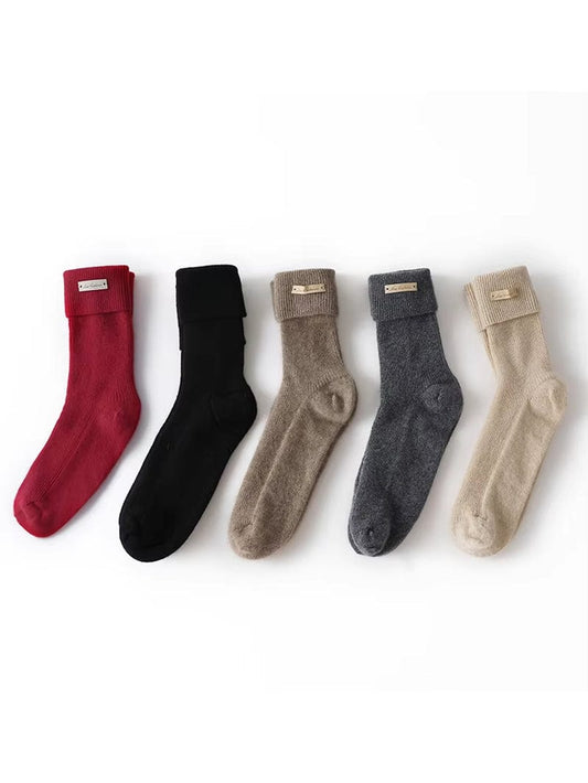 100% Pure Cashmere Lounge Socks Winter Women'S Knitted Home Hospital Warm Sleep Soft Mid-Calf Sock Luxurious Christmas Non Slip