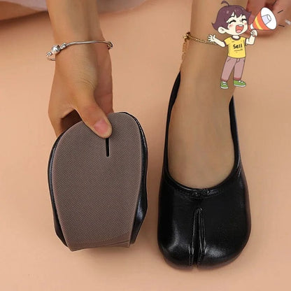 2025 Spring/Autumn Women'S Fashion Leather Toe-Separated Loafers – Flat, Breathable & Comfortable Casual Slip-On Shoes