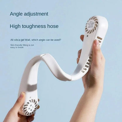 2025 Long Endur New Mini Neck Mounted Fan Portable Bladeless Neck Rechargeable Air Cooler 3 Speed Mini Summer Sports Fan Outdoor