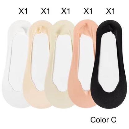 5 Pairs/ Lot Woman Socks New Summer Ultrathin Solid Color Invisible No Show Socks Set Breathable Anti-Slip Socks Slippers Casual