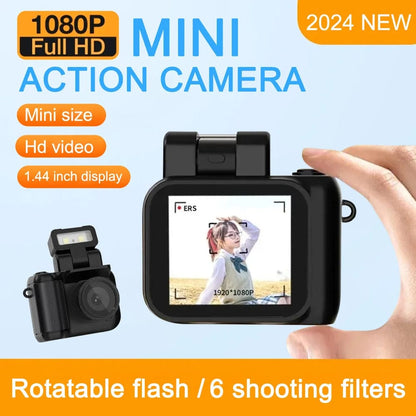 Y4000 1080P HD Mini Camera with LCD Screen Flash Lamp Battery Dock Portable Video Recorder Retro Ultra Compact Small Camcorder