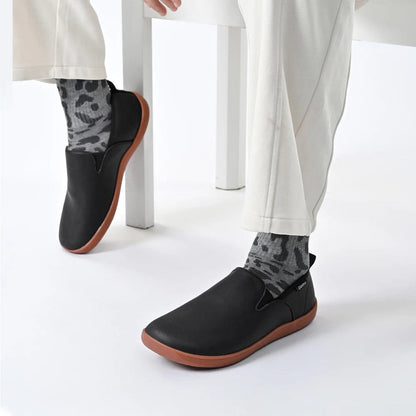 Oiaano Wide Toe Men Minimalist Shoes Comfortable Sneakers Leather Casual Shoes Black Slip on Leisure Loafers Drive Office