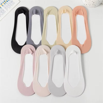 5 Pairs/ Lot Woman Socks New Summer Ultrathin Solid Color Invisible No Show Socks Set Breathable Anti-Slip Socks Slippers Casual