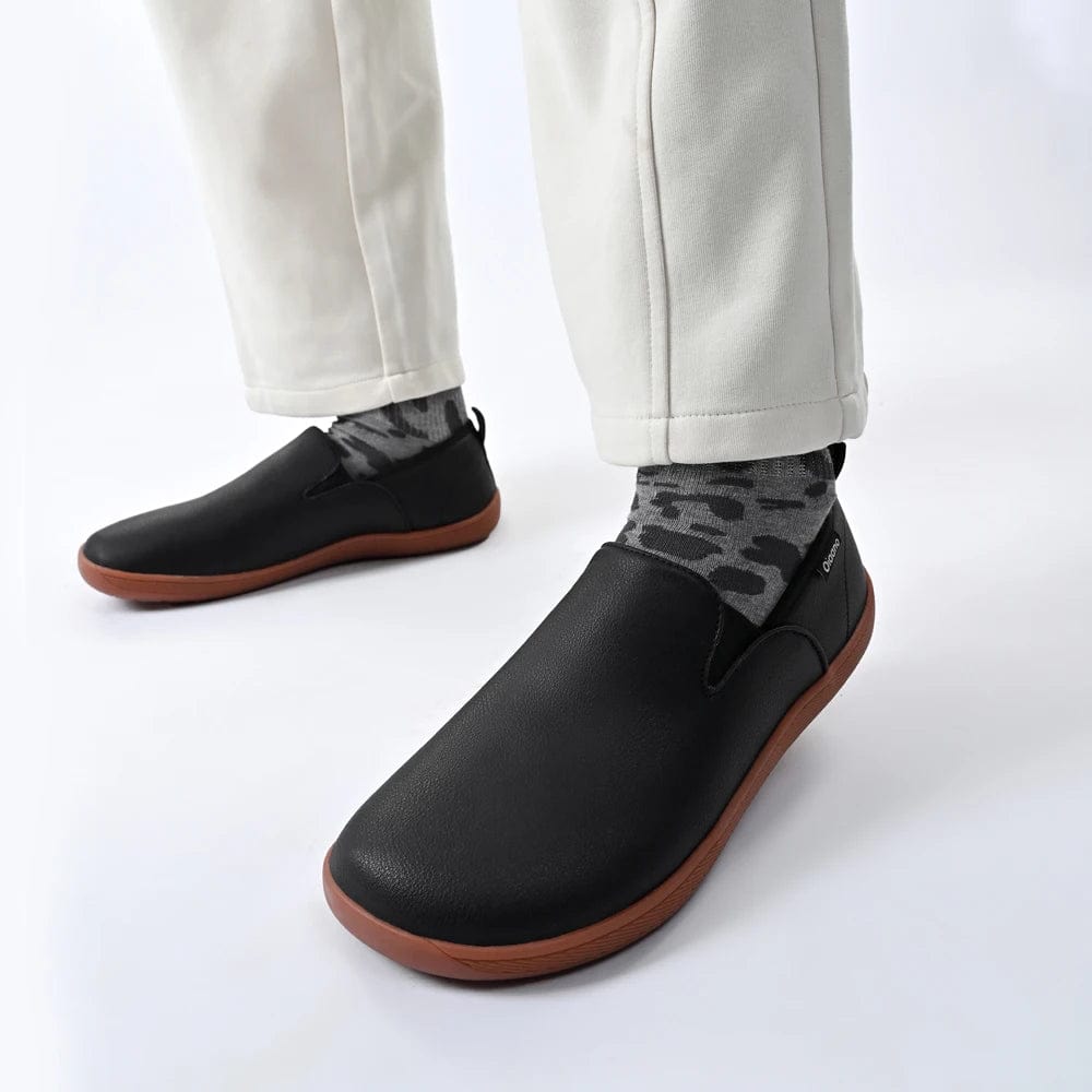 Oiaano Wide Toe Men Minimalist Shoes Comfortable Sneakers Leather Casual Shoes Black Slip on Leisure Loafers Drive Office