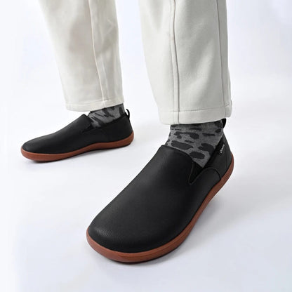 Oiaano Wide Toe Men Minimalist Shoes Comfortable Sneakers Leather Casual Shoes Black Slip on Leisure Loafers Drive Office