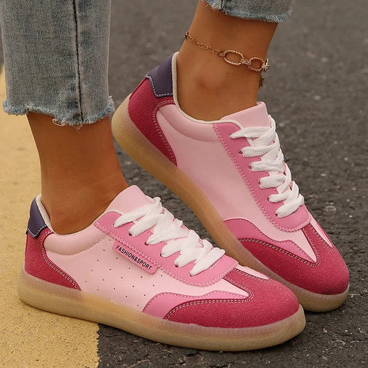 Women'S Fashion Mix Color Flat Sneakers Lightweight Lace up Soft Sole Walking Shoes Woman Comfortable Low Top Sneakers plus Size
